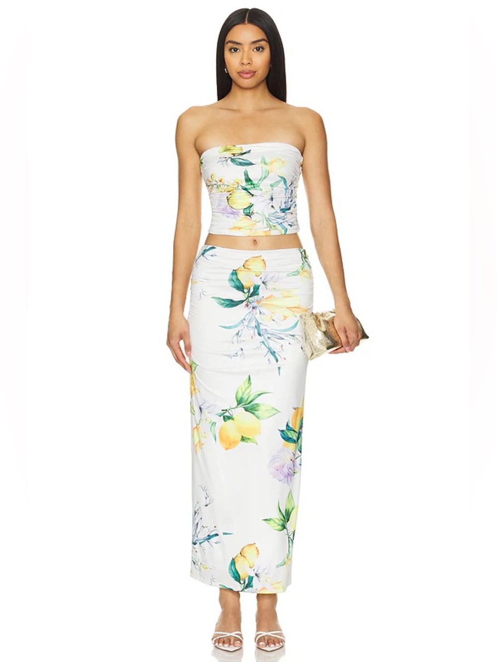 NWT MORE TO COME Revolve Kassandra Maxi Skirt Set in White Lemon, Size MEDIUM